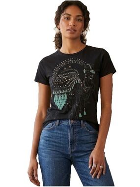 Key Closet Camel Women’s Swarovski Studded Black Cotton Short Sleeve Size Medium